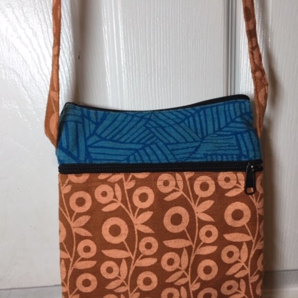 Rising Tide Boho Orange Blue Cotton Cross Body Shoulder Bag 7.5"x10" - Picture 6 of 7